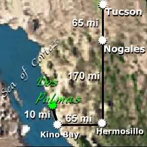 Map to Dos Palmas near Kino Bay, MX